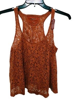Arizona Jean Company Lace Overlay Racerback Tank Top Burnt Orange Size Mediun